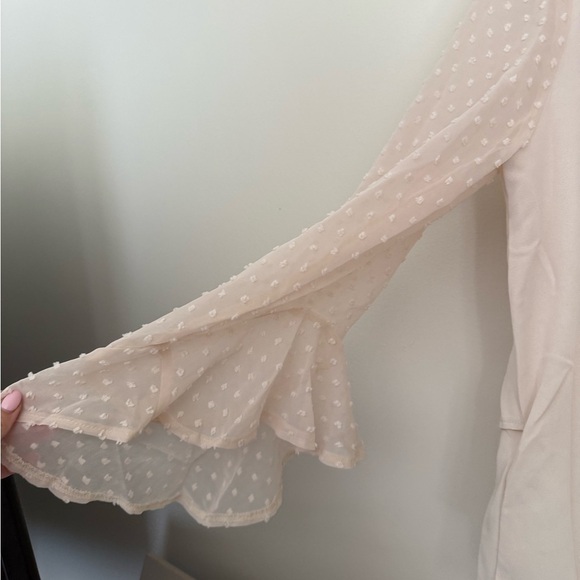 SHEIN Light Pink Blouse with Sheer Polka Dot Sleeves - Picture 4 of 7